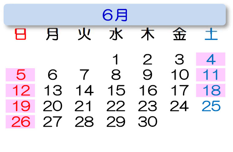 営業カレンダー 2022年6月